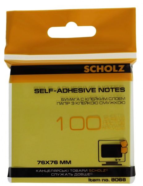 Бумага для заметок с липким слоем 76х76 мм 100 лист. неон цвет в ассортименте 8068 SCHOLZ
