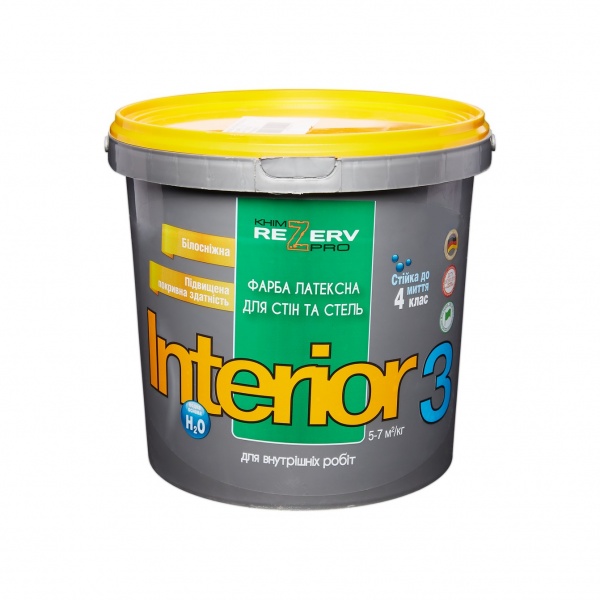 Краска интерьерная латексная Khimrezerv PRO INTERIOR 3 глубокий мат белый 2,7л 