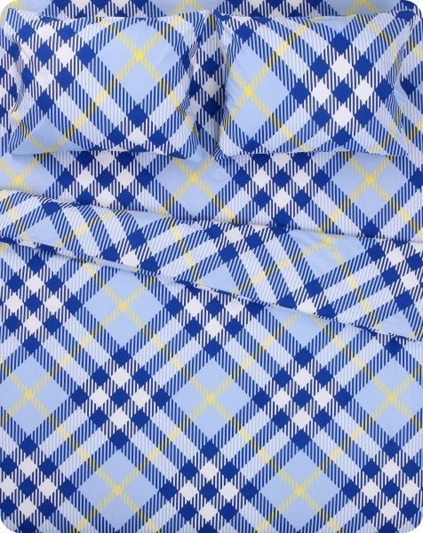 Комплект постельного белья Клетка 2 евро голубой Rigel 