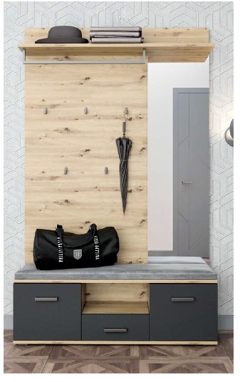 Прихожая с зеркалом Бруна антрацит/дуб артизан 