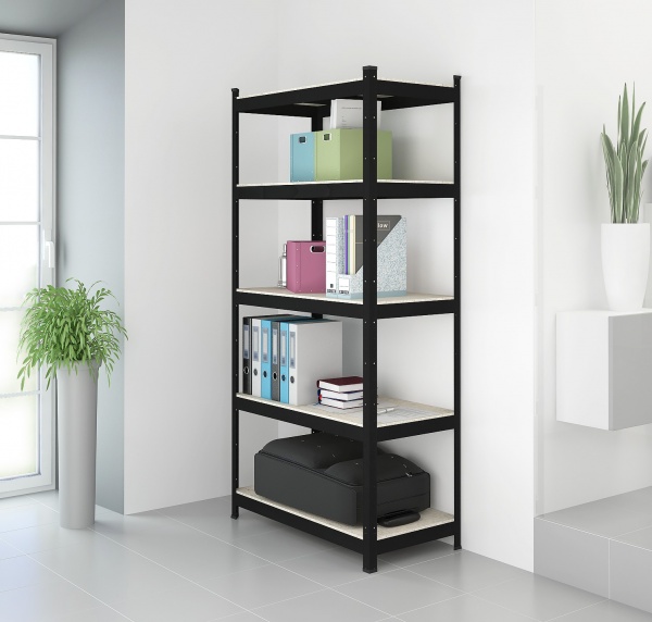 Стелаж металевий Меткас чорний 1800x900x450 мм полиця 5 шт. ДСП 10 мм фарба 