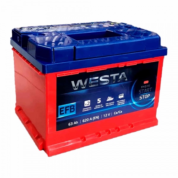 Аккумулятор автомобильный Westa 6CT-63 А 63Ah 620A 12V «+» справа (WEFB630)