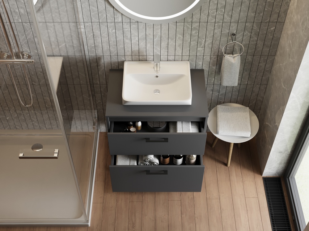 Тумба ЮВЕНТА Afina 70 см Антрацит под столешницу или умывальник Piedra 70