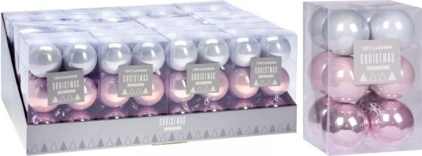 Набор елочных игрушек пластиковых серебряных и светло-розовых d60 мм 12 шт./уп. 