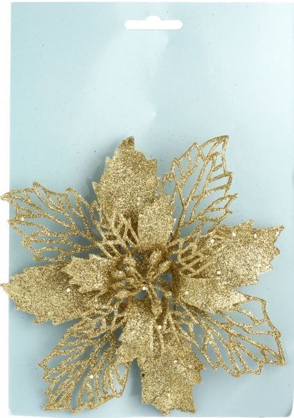 Декорация новогодняя Цветок пуансеттия 15 см золотой