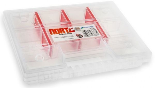 Органайзер для мелких деталей для метизов Prosperplast прозрачный (195x155x35) 10 секций (NORT08) 8