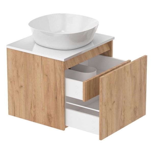 Тумба підвісна Imprese Bilovec 80 см f3216Dr зі стільницею і умивальником, дуб крафт