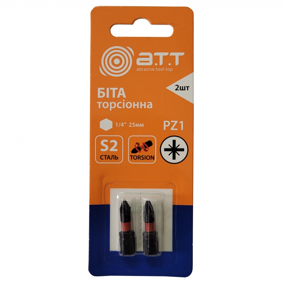 Бита торсионная A.T.T. PZ1 25 мм 1/4 сталь S2 2 шт.