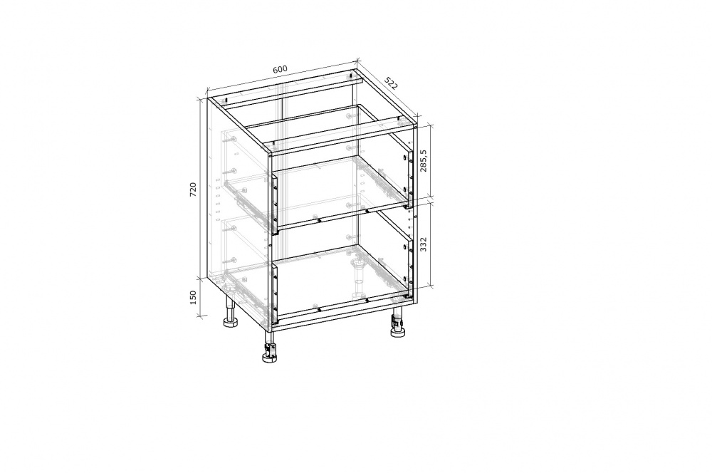 Тумба нижняя Грейд с 2-мя ящиками частичного открытия Q-25 /Оптимум 600x870x522 мм серый графит