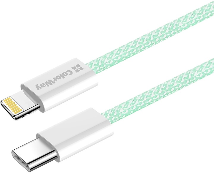 Кабель ColorWay Type-C - Apple Lightning (braided cotton) (PD Fast Charging 27W) 1 м зелений (CW-CBPDCL061-G)