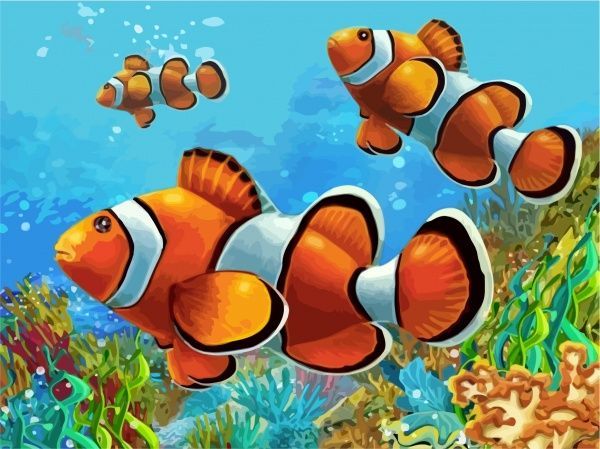 Холст на картоне с контуром Коралловые рыбки 30x40 см Rosa Start 