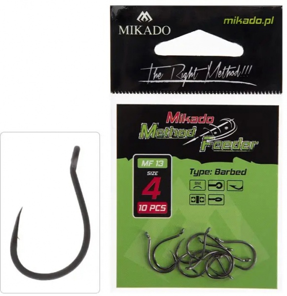 Крючок Mikado Method Feeder (ушко) (black nikel) №6 10 шт.