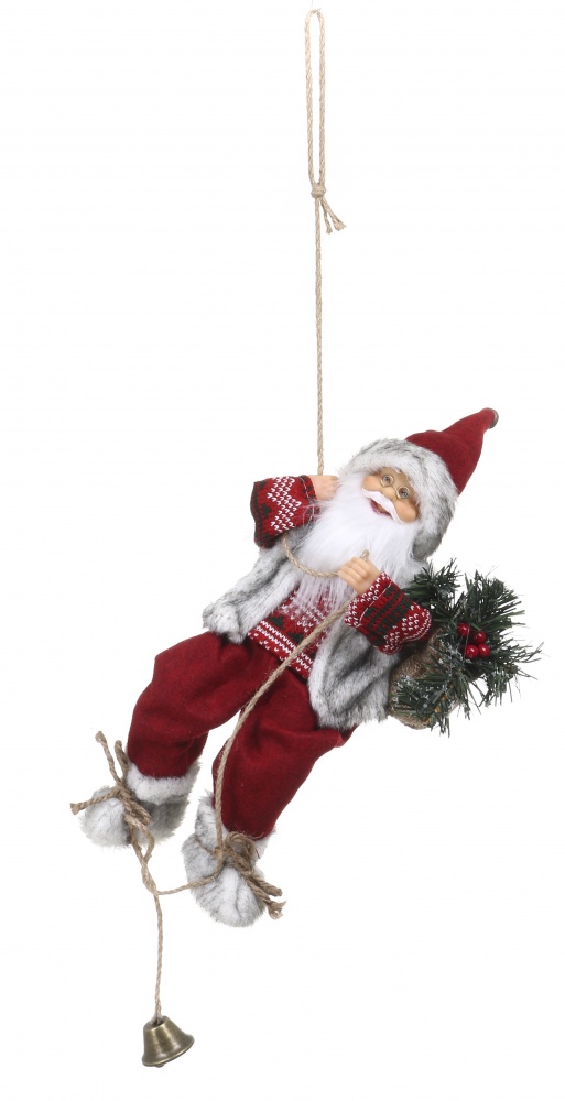 Декорация новогодняя Санта лесной на веревке красный кантри 30 см
