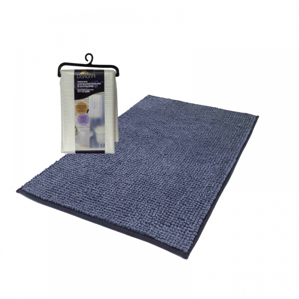 Килимок для ванної Dariana 50х80 см темно-синій + фіранка PEVA