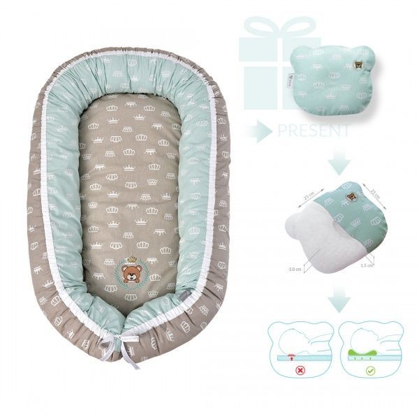Подушка IDEIA Кокон для младенца + ортопедическая подушка 25х21 см мятно-бежевый 8000031558 