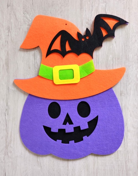 Подвес из фетра 3 мм Тыква с летучей мышей Аплі-Краплі