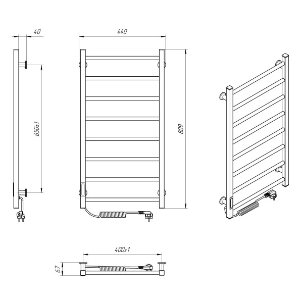 Рушникосушарка електрична Laris Альфа ЧФ 8 400х800 Е Л R3