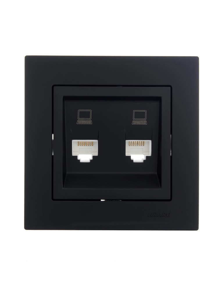 Розетка комп’ютерна подвійна 2 без заземлення Lezard Vesna IP20 антрацит 742-4288-141