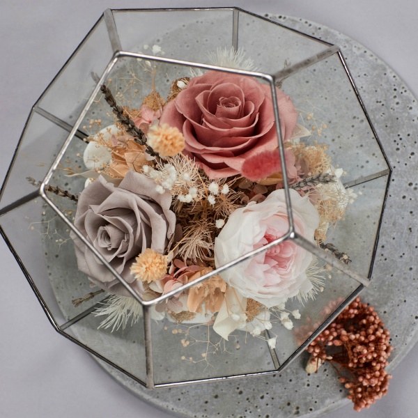 Флораріум Floretta Ніжність світанку (з живими стабілізованими квітами 24x24 см)
