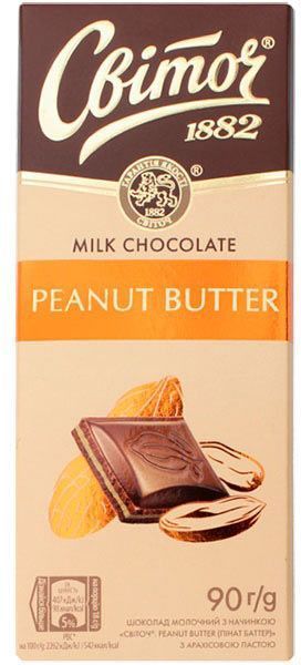 Шоколад Світоч молочный с арахисовой пастой 90 г