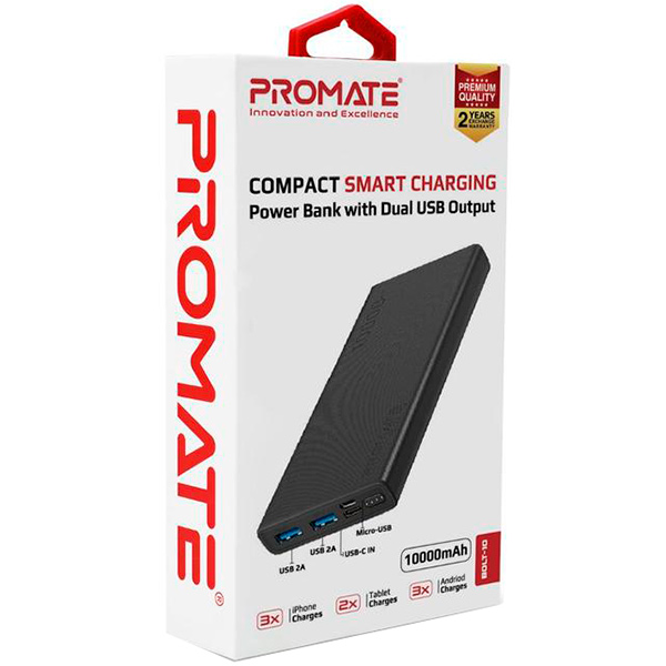 Зовнішній акумулятор (Powerbank) Promate Bolt-10 10000 mAh black (bolt-10.black)