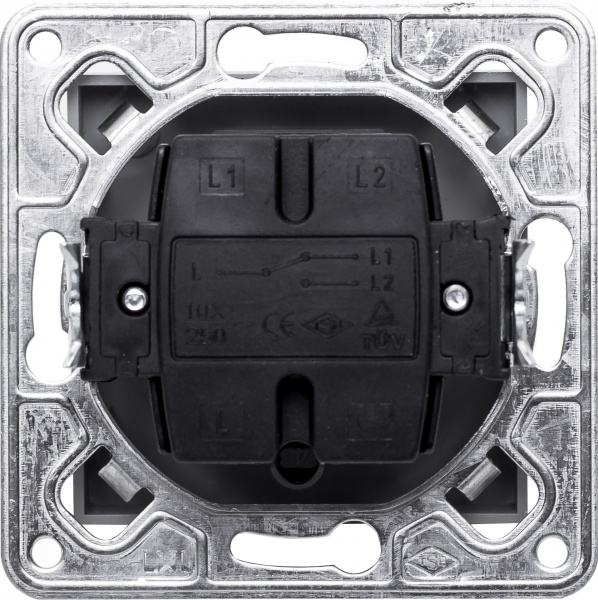 Выключатель проходной одноклавишный LXL Tesla TLXL3506A без подсветки графит 3506A graphite