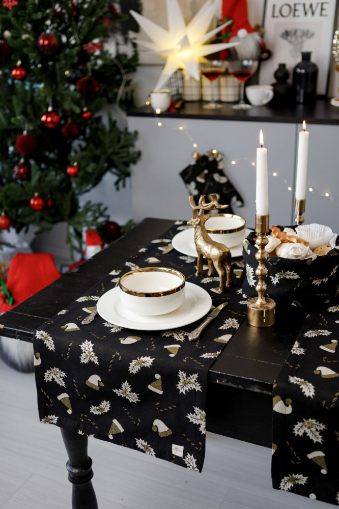 Дорожка (раннер) Шапочки на черном 40x140 см Прованс