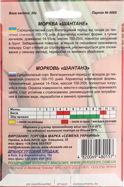 Насіння Семена Украины морква Шантане 20г