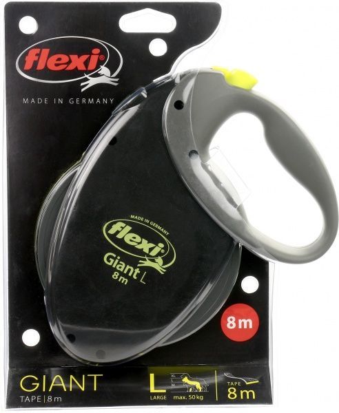 Повідець-рулетка Flexi Giant Neon L чорний із жовтим до 50 кг 8 м
