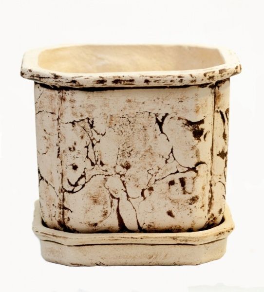 Горщик керамічний Куб 14х14х14 см квадратний 1,25 л бежевий 