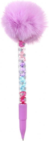 Ручка кулькова Пухнастий помпон з кристалами фіолетова 