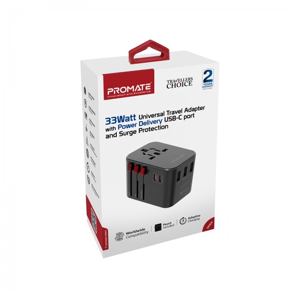 Сетевой адаптер Promate TripMate-33W EU/US/UK/AUS на EU/US/UK/AUS, 2хUSB-С+3хUSB-A 33.5 Вт total Black (tripmate-33w.black) 