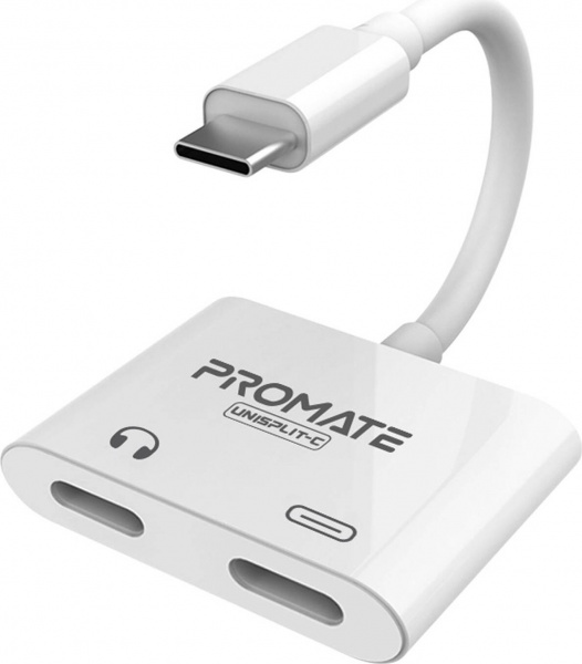 Адаптер Promate UniSplit-C USB-C / USB-C Audio Jack + 15Вт PD USB-C 0,07 м білий (unisplit-c.white) 
