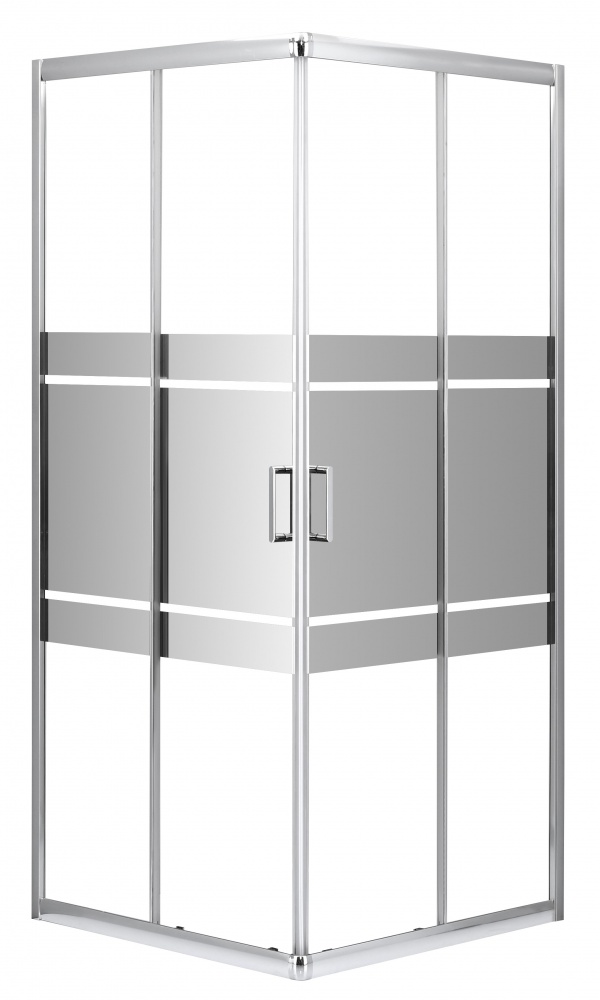 Душевое ограждение EGO квадрат. раздиж. EGOIST 90х90х200 см, стекло проз+ зерк 6мм, проф хром алюм