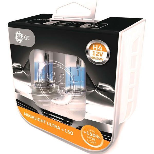 Лампа галогенная GENERAL ELECTRIC Megalight Ultra +150 (50440XNU) H4 P43t 12 В 60/55 Вт 2 шт 3700