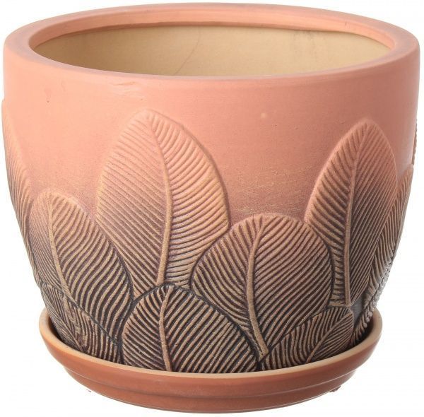 Горщик Viet Thanh Ceramic з блюдцем перо 29х23 см VT.11660-1 круглий коричневий 