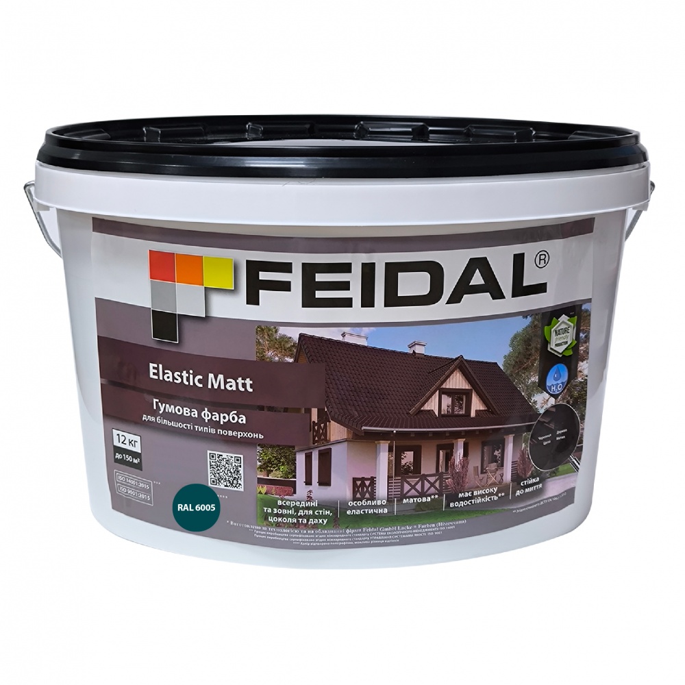 Фарба гумова водоемульсійна Feidal Elastic Matt Ral 6005 мат зелений 12кг