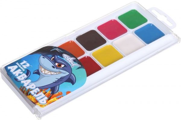 Акварель медовая 12 цветов без кисточки 400102 Shark