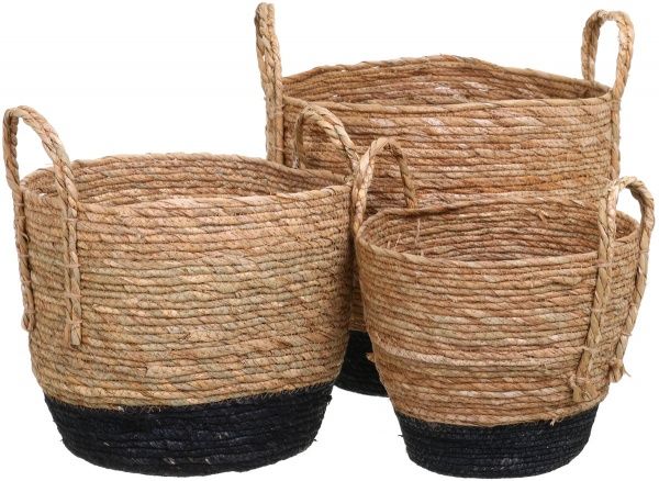 Корзинка с ручками большой 38х33 см бежево-черный