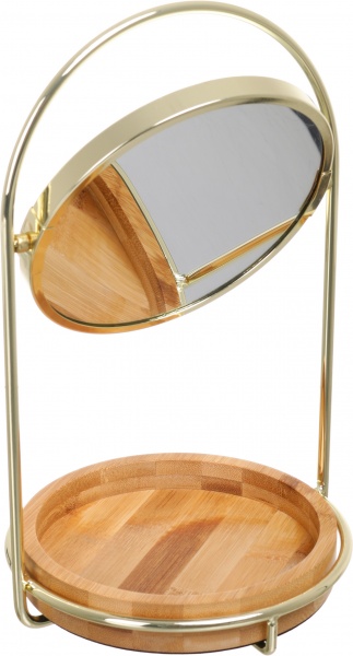 Дзеркало косметичне кругле з бамбуковою підставкою 15x28 см хром 