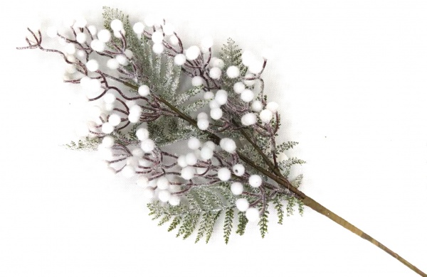 Веточка декоративная мелкой хвои с белыми ягодами 74 см RS1Z2681 