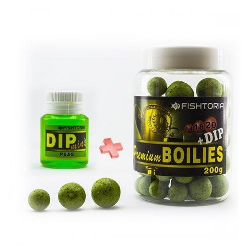 Бойли Fishtoria насадочні Premium Boilies 14.18.20мм + DIP 20мл горох 200 г — фото 1