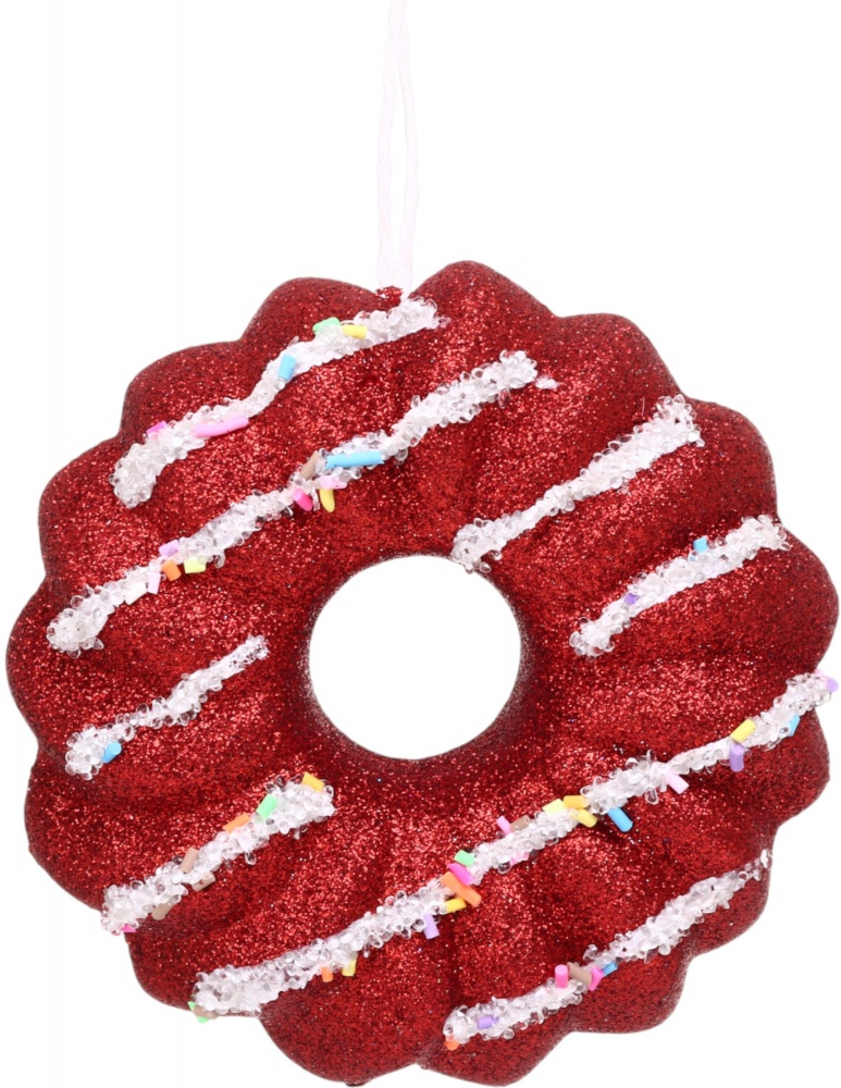Декорация новогодняя Китай Пончик с бисером YE2127R 11,5 см красный