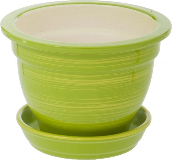 Горшок керамический Ориана-Запорожкерамика Фиалочниця глянец круглый 0,5л салатово-золотой 