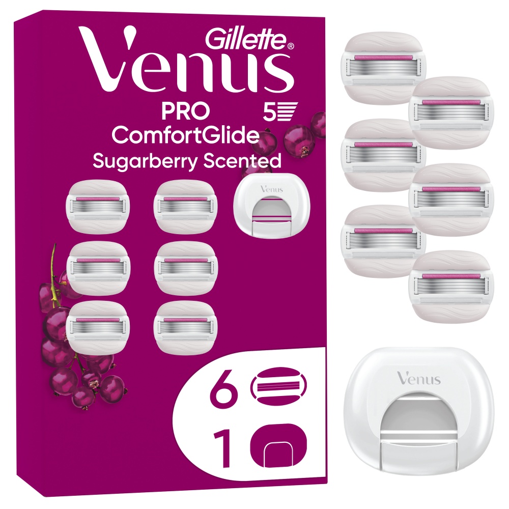 Сменный картридж Gillette Venus Pro ComfortGlide Sugarberry 6 шт. + чехол для лезвий 1 шт.