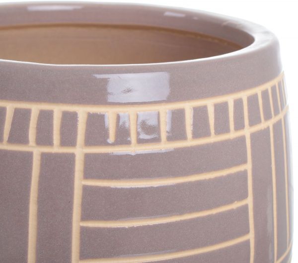 Горщик Viet Thanh Ceramic з блюдцем геометрія 20х16 см VT.110411 круглий сірий 