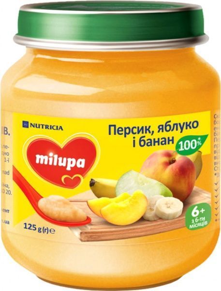 Пюре Milupa яблоко, банан и персик 125 г 