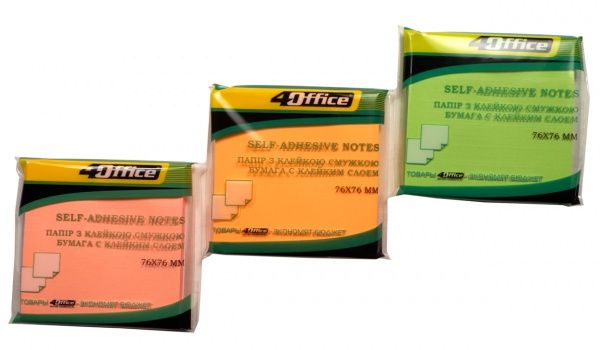 Бумага для заметок с липким слоем 76х76 мм 100 лист. неон цвет в ассортименте 4-424 4Office