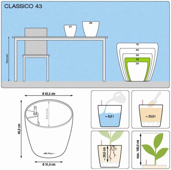 Вазон пластиковый Lechuza Classico Premium LS 43 круглый 67л коричневый 