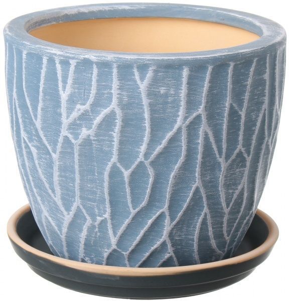 Горщик Viet Thanh Ceramic з блюдцем грань 22х18 см VT.11559-2 круглий синій 